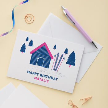 Skiing Chalet Personalised Birthday Card, 3 of 3
