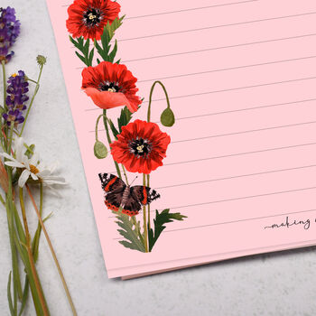 A5 Pink Letter Writing Paper With Butterfly And Poppies, 2 of 4