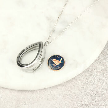70th Or 80th Birthday Enamel Farthing Locket Necklace, 3 of 8