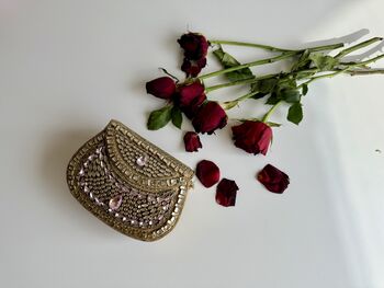 Shiraz Mini Kundan Pink And Gold Clutch, 4 of 9