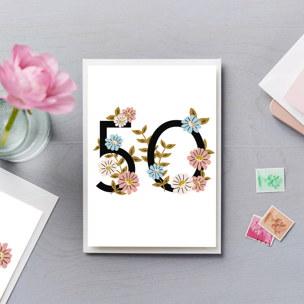 50th Birthday Card Flower Numbers By Lucy Says I Do