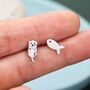 Sterling Silver Mismatched Otter And Fish Stud Earrings, thumbnail 2 of 12