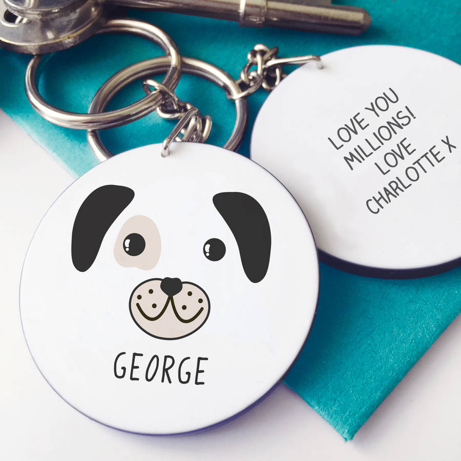 Personalised Cute Dog Message Keyring By Chips & Sprinkles