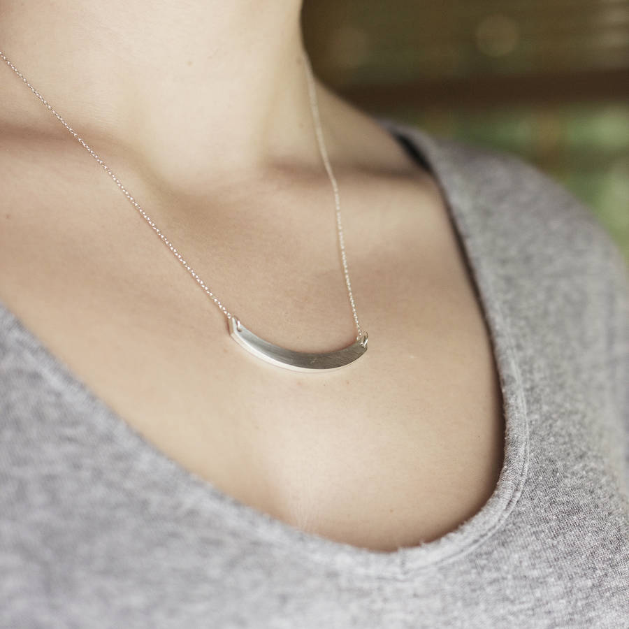 Sterling Silver Curve Bar Necklace By Fawn And Rose