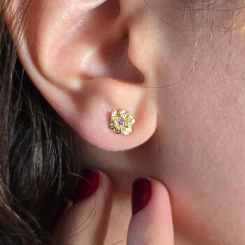 Amethyst February Violet Gold Plated Stud Earrings, 3 of 5