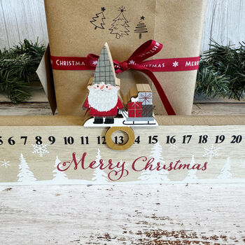 Wooden Santa Advent Christmas Countdown Ruler Red And White, 3 of 5