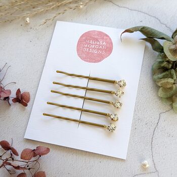 Set Of Gold Rhinestone Bridal Hair Pins, 3 of 4