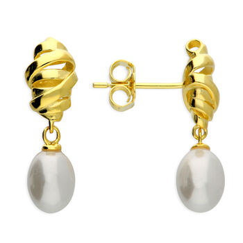 Gold Plated Twisted Synthetic Pearl Stud Earrings, 3 of 3