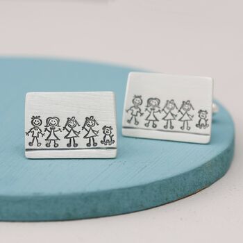 Personalised Sterling Silver Cufflinks. Family Portrait Gift For Dad, 3 of 12