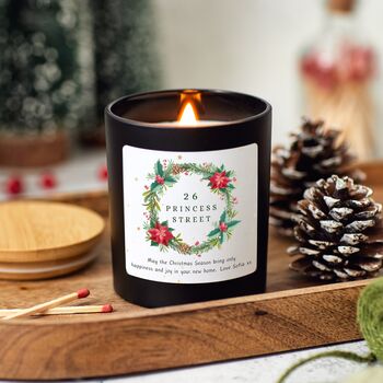 First Christmas In New Home Personalised Candle Gift Wreath Design, 8 of 8