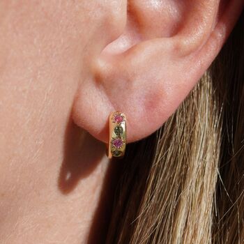 Pink And Green Stone Petite Hoop Earrings, 3 of 5