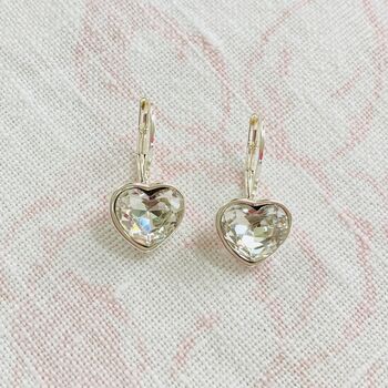 Silver Plated Diamanté Heart Drop Earrings, 2 of 4