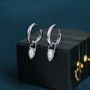 White Opal Dagger Huggie Hoop Earrings Sterling Silver, thumbnail 1 of 12