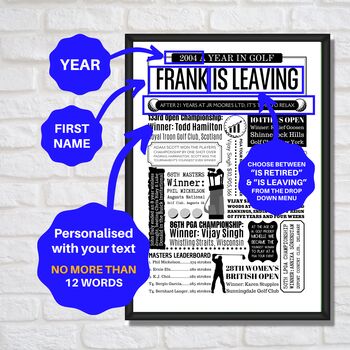 Golf Personalised Retirement Print Or Golf Leaving Gift Any Year, 2 of 9