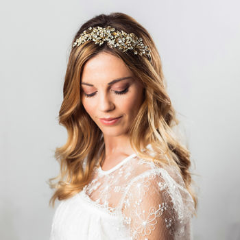 Kitty Crystal And Pearl Gold Tone Embellished Hairband, 3 of 5