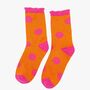 Women's Glitter Socks Orange Pink Large Polka Dots, thumbnail 1 of 4