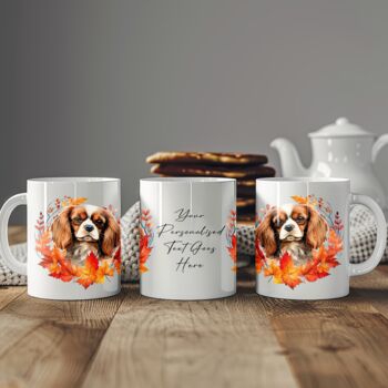 Personalised Dog Mug King Charles Spaniel In An Autumn Wreath, 2 of 2