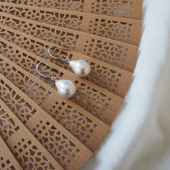 Pear Shaped Baroque Pearl Sterling Silver Hook Earrings, 4 of 7