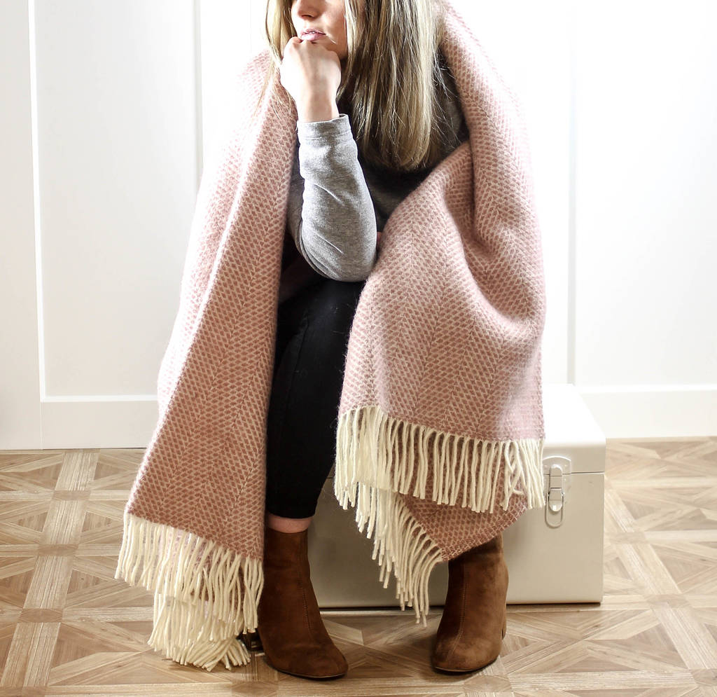 Pink Woven Wool Throw By Marquis & Dawe