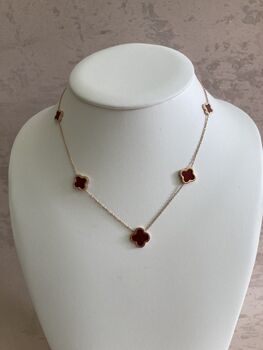 18 K Gold Plated Clover Necklace Rose Gold Maroon, 2 of 7