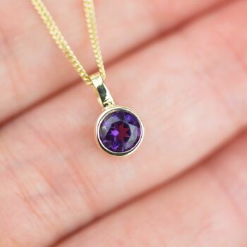Amethyst February Birthstone Gold Solitaire Pendant, 2 of 7