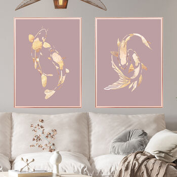 Gold Koi Karp Fish Wall Art Print Pisces Birthday Gift, 2 of 5