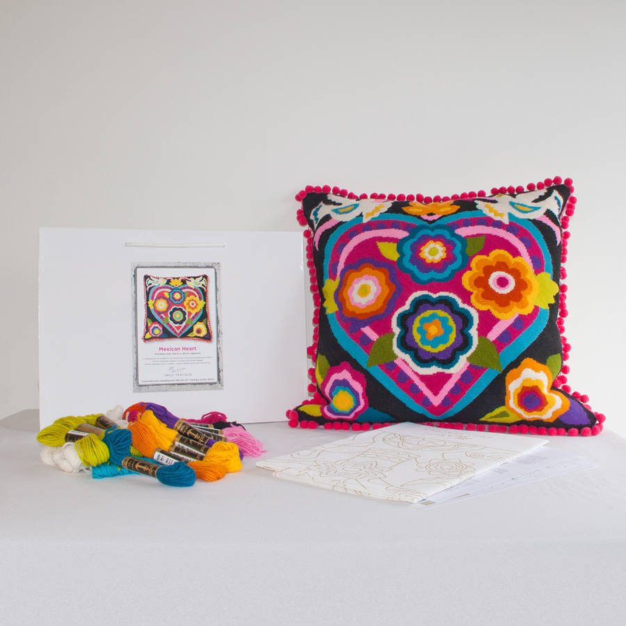 mexican heart cushion needlepoint kit by emily peacock