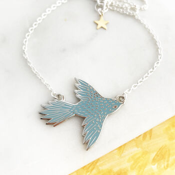 Flying Bird Enamel Necklace Sky Blue, 3 of 5