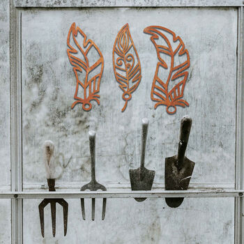 Set Of Rusty Metal Feathers Geometric Feathers Decor, 8 of 10