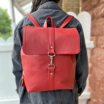 Medium Red Leather Backpack, 2 of 8