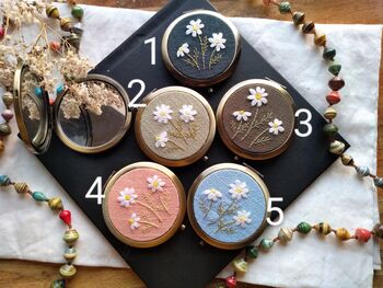 Mini Makeup Mirror With Hand Embroidered Flower, 9 of 12
