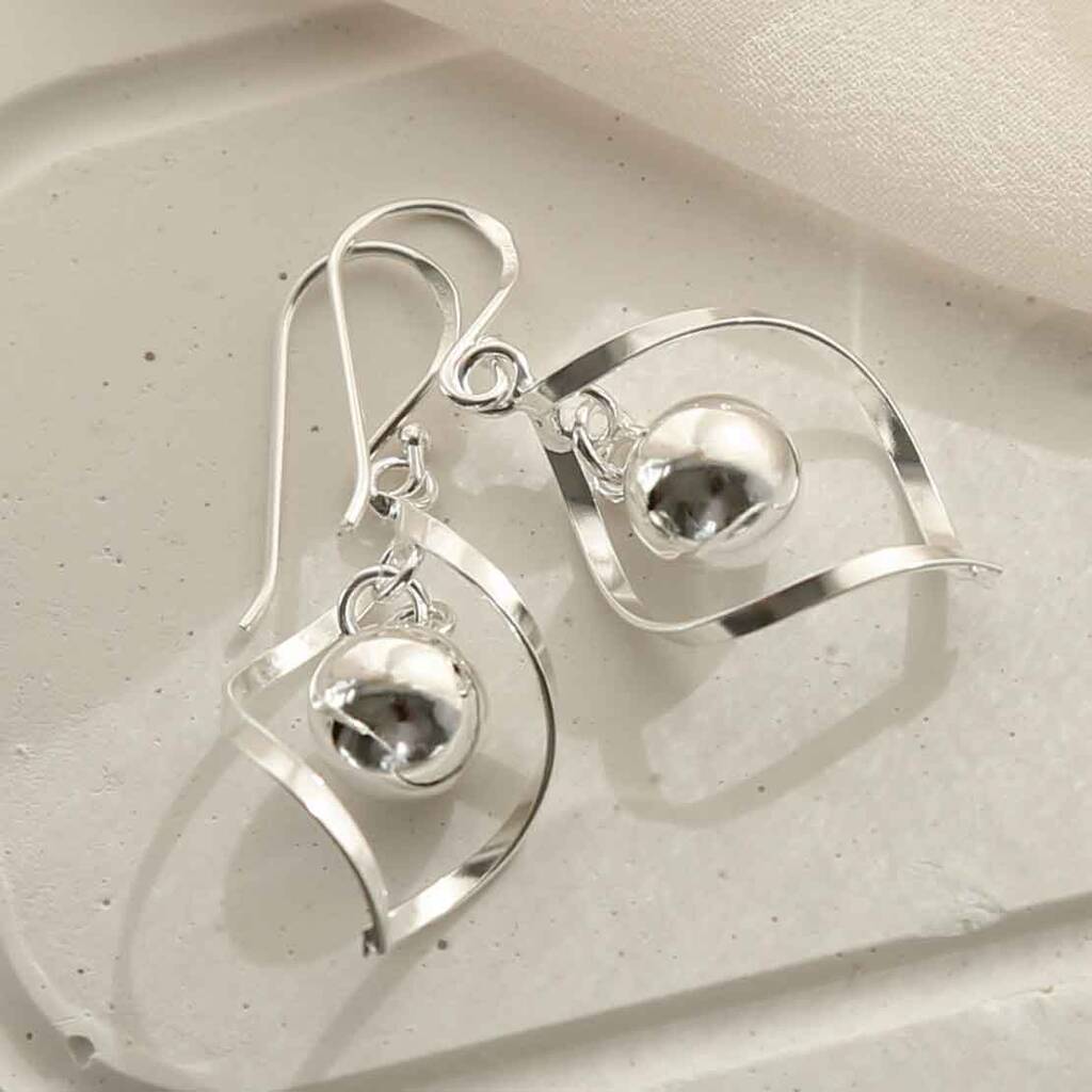 Sterling Silver Twist Ball Dangly Earrings, 1 of 6