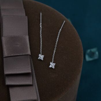 Sterling Silver Hydrangea Flower Cz Threader Earrings, 3 of 12