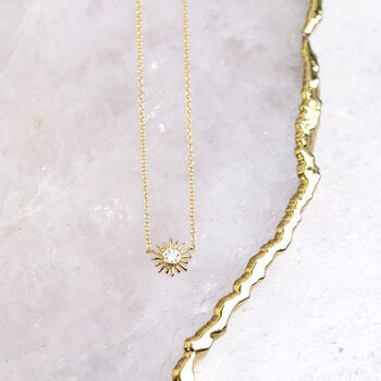 Gold Plated Sunburst And Diamante Necklace, 3 of 3