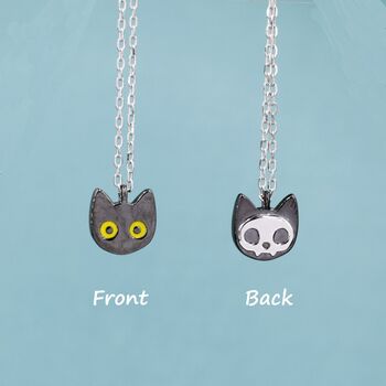 Sterling Silver Schrodinger's Cat Double Sided Pendant Necklace, 7 of 12