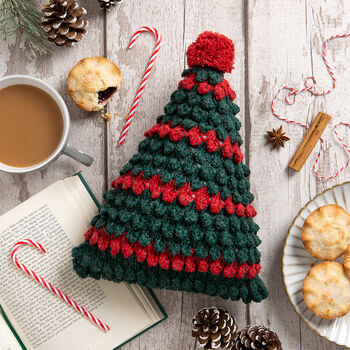 Bobble Christmas Tree Cushion Intermediate Knitting Kit, 7 of 8