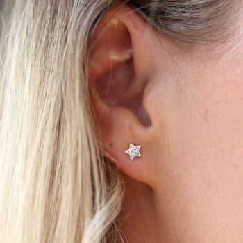 Tiny Sterling Silver Twinkling Star Stud Earrings, 2 of 7