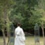 Long Organic Cotton Robe: White With Butterfly, thumbnail 4 of 7