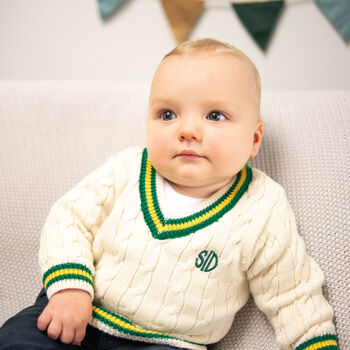 Toffee Moon First Birthday Personalised Cricket Jumper, 2 of 11