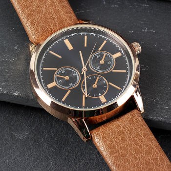 Men's Rose Gold Tone Engraved Watch, 3 of 5