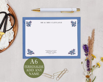 Blue Floral Personalised Address Note Cards A6 Notecard Set, 3 of 6