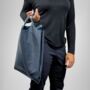 Two Way Carrier Tote Leather Shoulder Bag Navy Blue, thumbnail 4 of 7