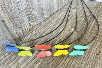 Set Of Five Coloured Butterfly Garden Stakes – Outdoor Metal Art – Vibrant Powder Coated Butterflies On Black Poles, 7 of 7