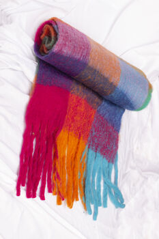 Vibrant Rainbow Plaid Warm Wrap Wool Blend Scarf, 8 of 9