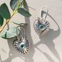 Heart Rays Green Onyx Silver Statement Earrings, thumbnail 2 of 8