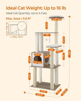 Cat Tree 165 Cm Modern Cat Tower Washable Cat Furniture, 11 of 12