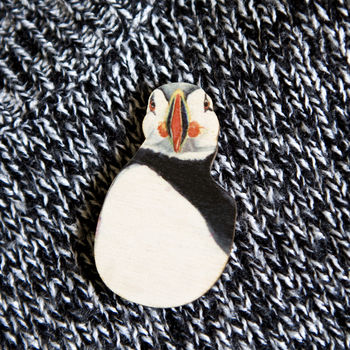 Inky Puffin Eco Wooden Pin Brooch, 5 of 7
