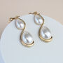 Gold Teardrop Pearl Dangle Clip On Earrings, thumbnail 2 of 3