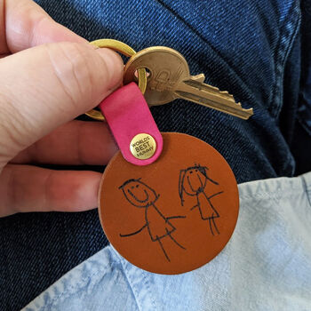 Personalised Child's Drawing Leather Keyring For Mum, 2 of 5