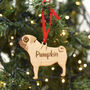 Personalised Pug Dog Wooden Tree Decoration, thumbnail 1 of 6